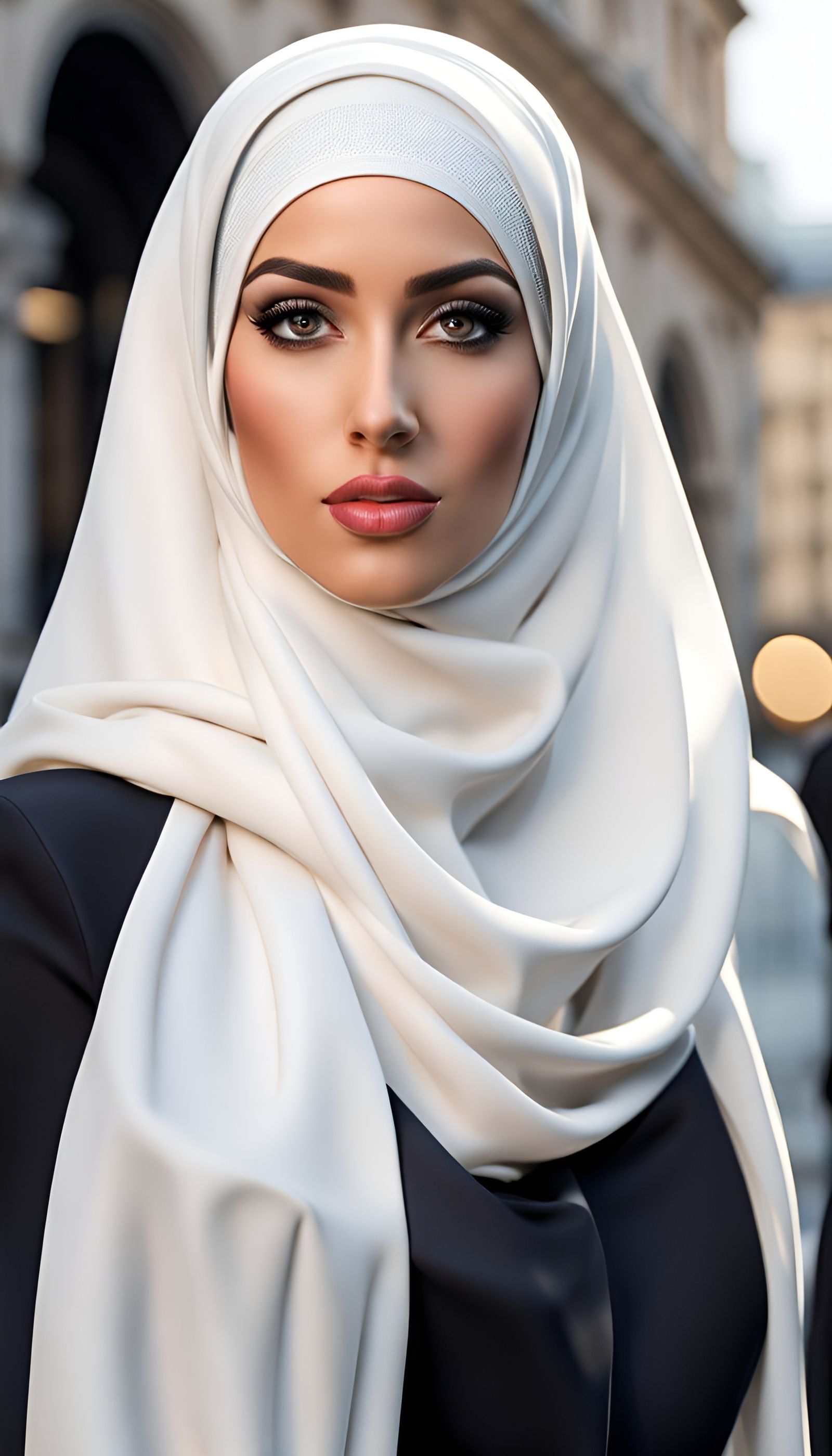 Curvy Hijabi Girl in Modern City, Photorealistic
