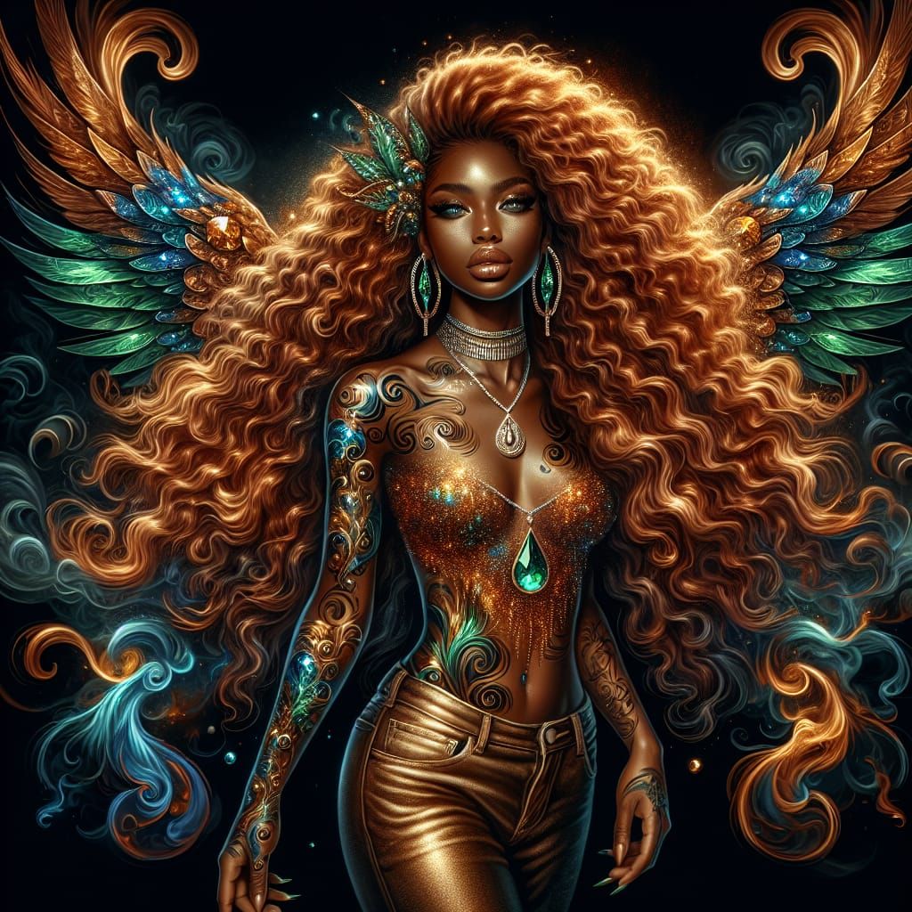 Diamond-Winged Woman in Digital Oil Painting