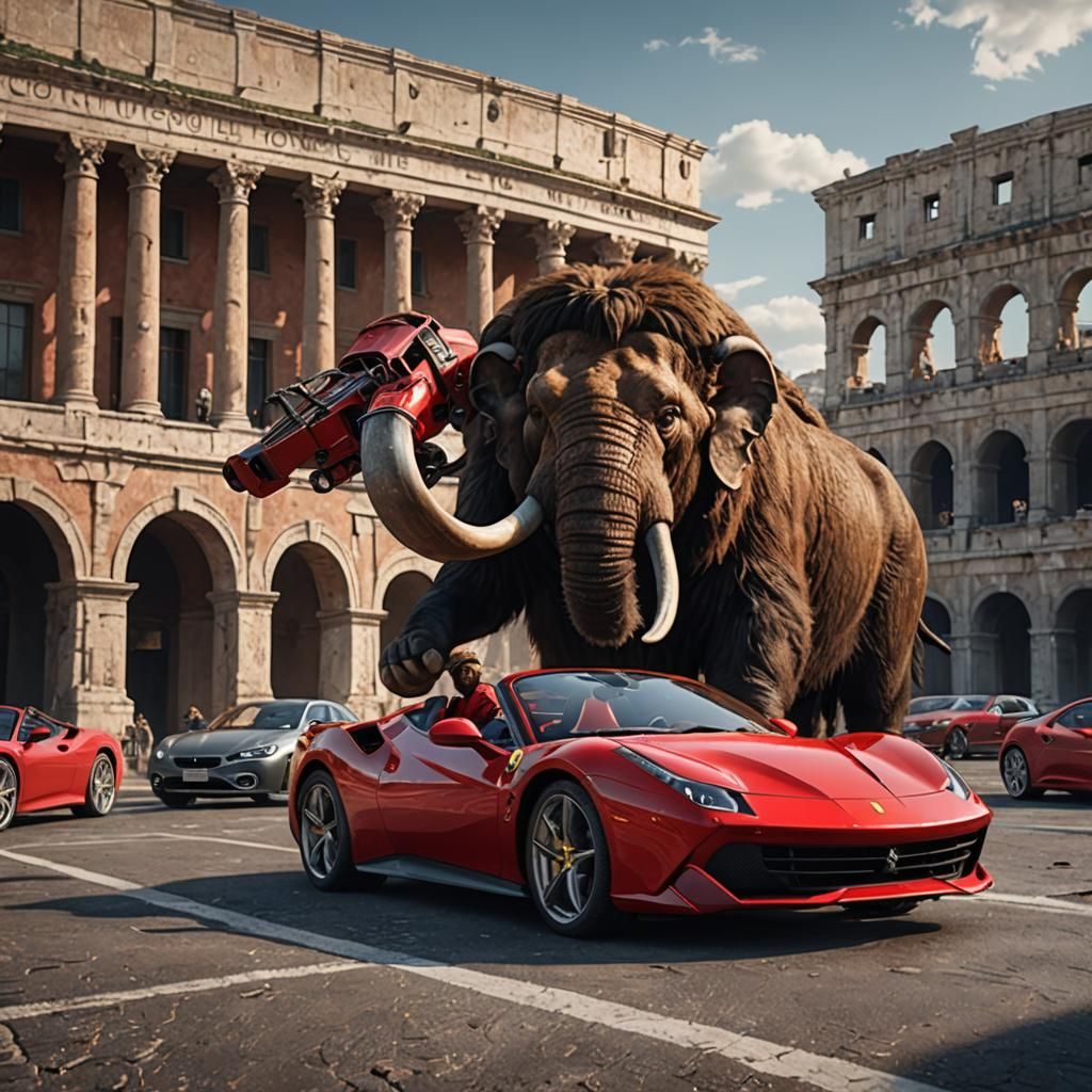 Mammoth and Ferrari Convertible at the Coliseum