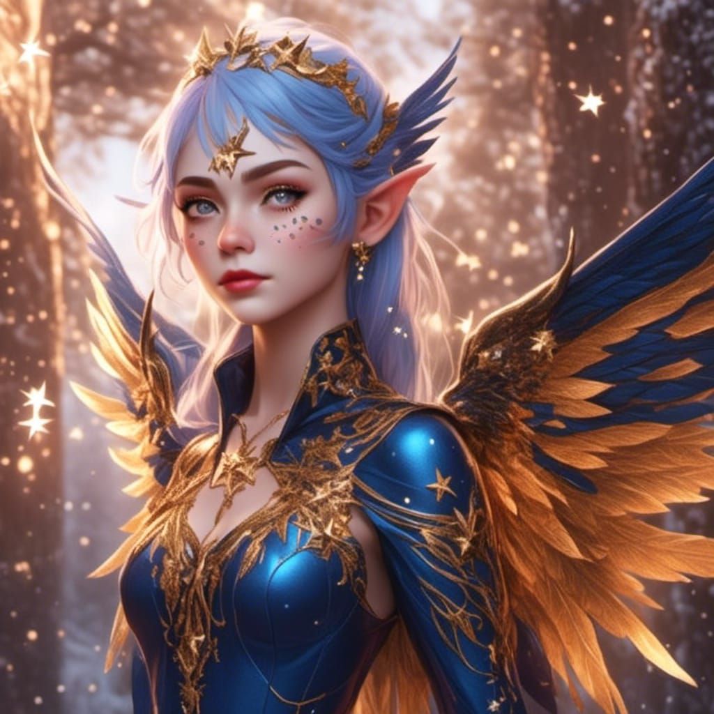 Star Elf with Magical Wings in Detailed Digital Painting
