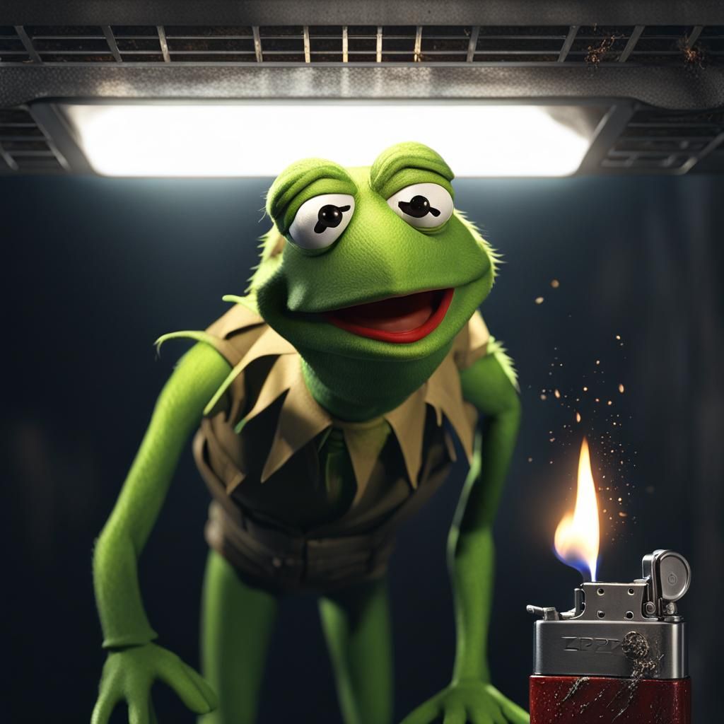 Kermit Does Die Hard: Hyperrealistic 3D Render