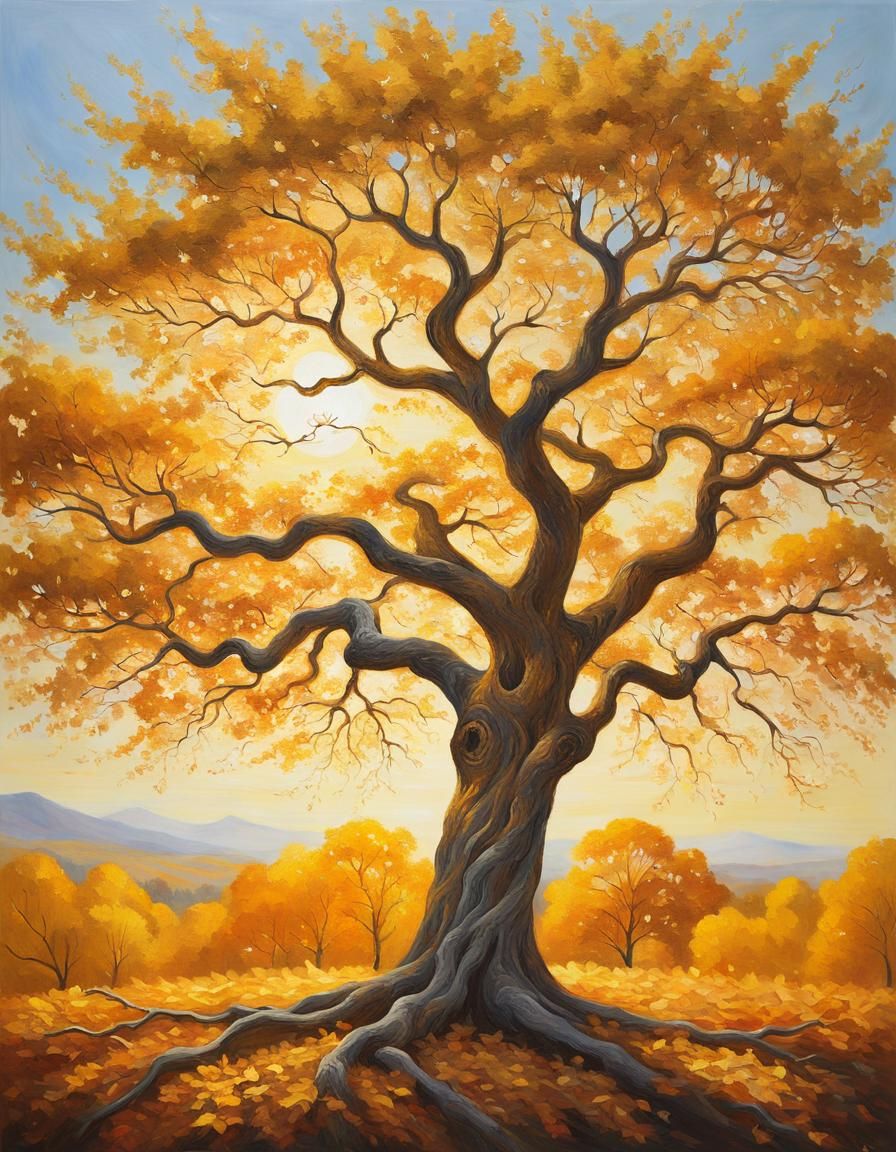 Golden Tree Landscape in Warm Light