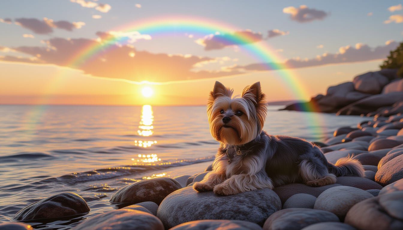 Yorkie Dog Basking in Prism Light: Oil Painting
