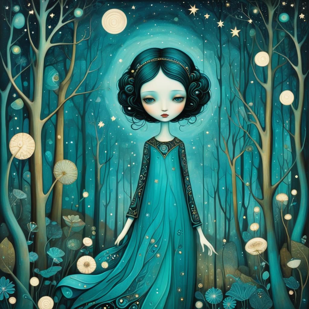 Turquoise Forest in Art Brut Style