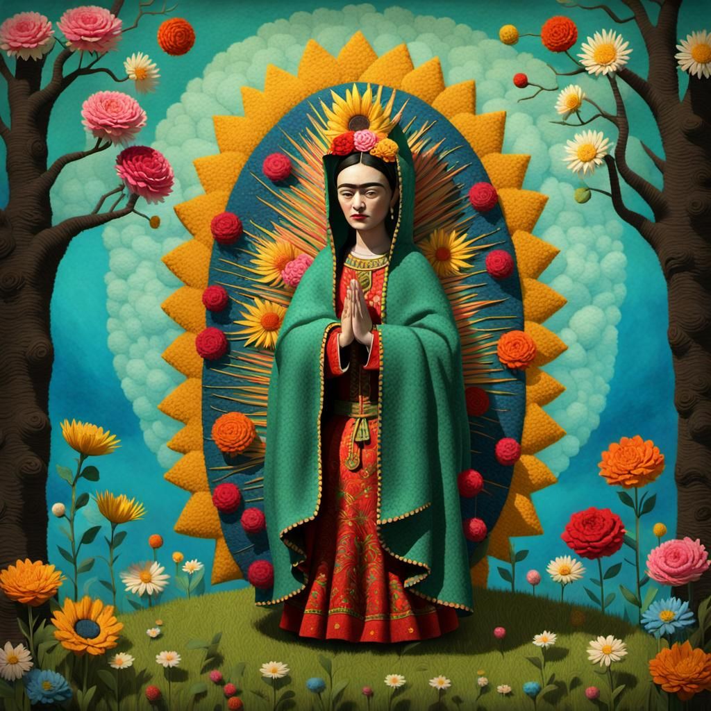 Frida Kahlo as Guadalupe, Felted Wool Art