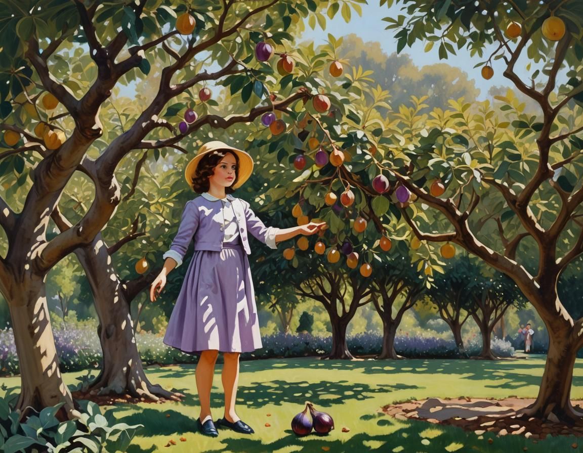 a small girl (symmetrical body, 1960s fashion) in meditteran...