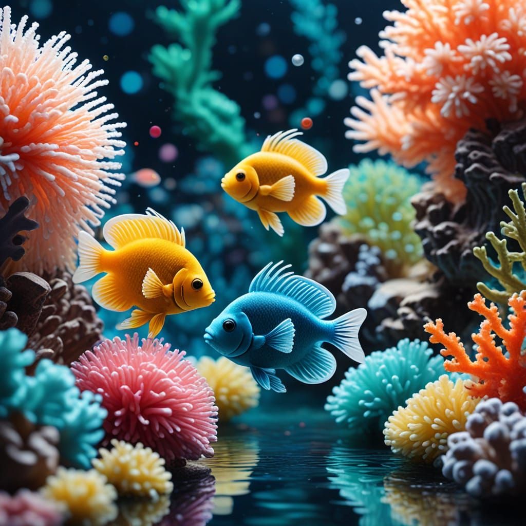 Vibrant Pom-Pom Art: Underwater Coral Reef Scene