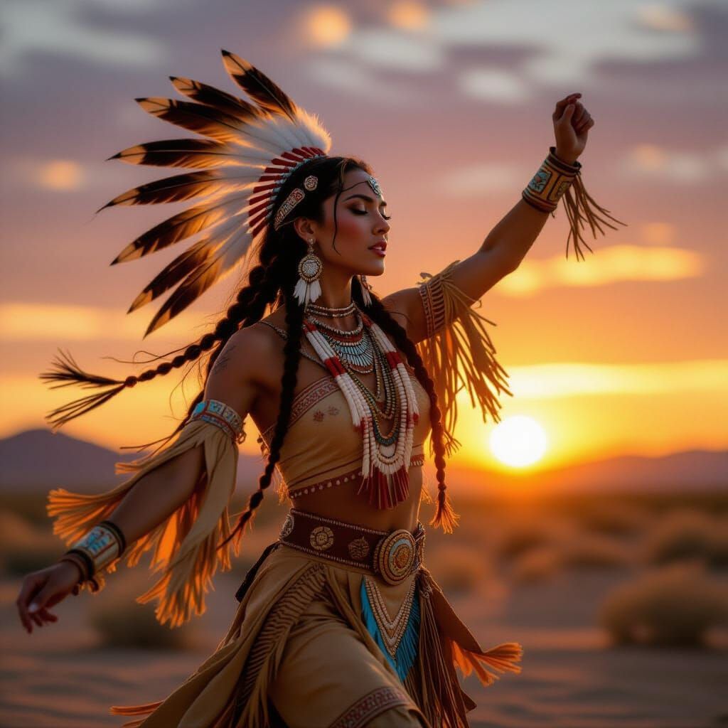Native American Goddess Dances in Desert Sunrise