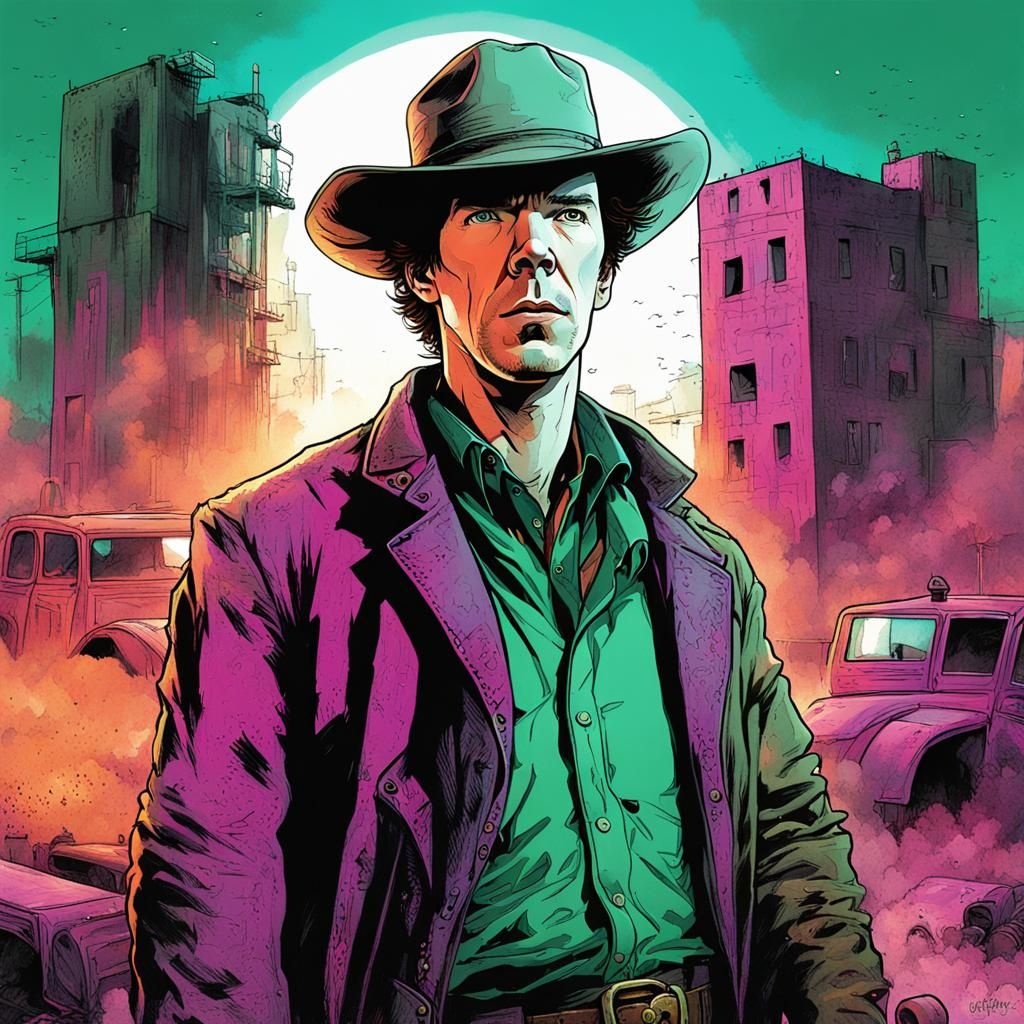 Dystopian Cowboy in Comic Art Style