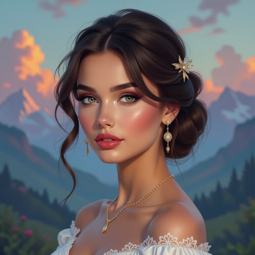 Elegant Portrait of Iryna Zarutska in Dreamlike Scenery
