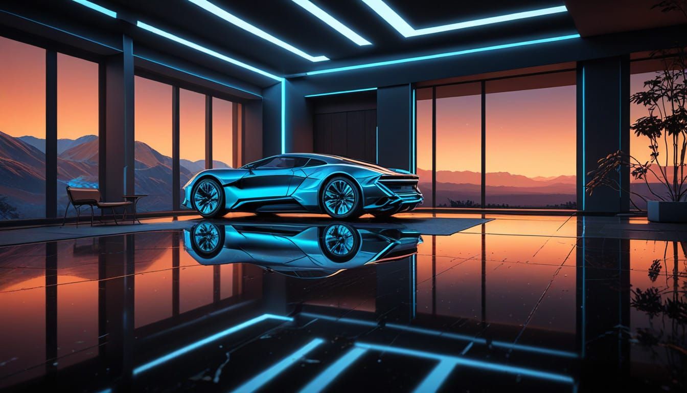 Cyberpunk Digital Landscape with Neon and Metallic Tones