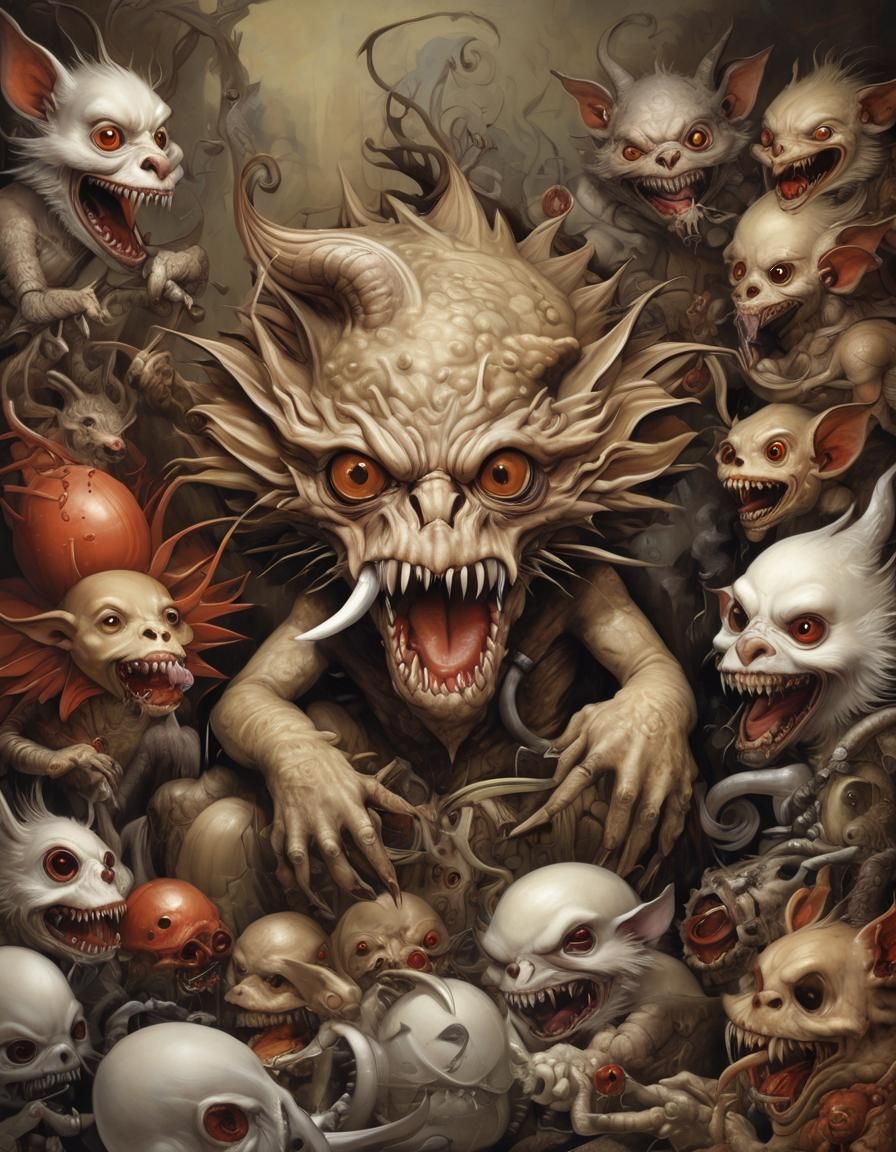 Whimsical Creatures in a Surreal Landscape