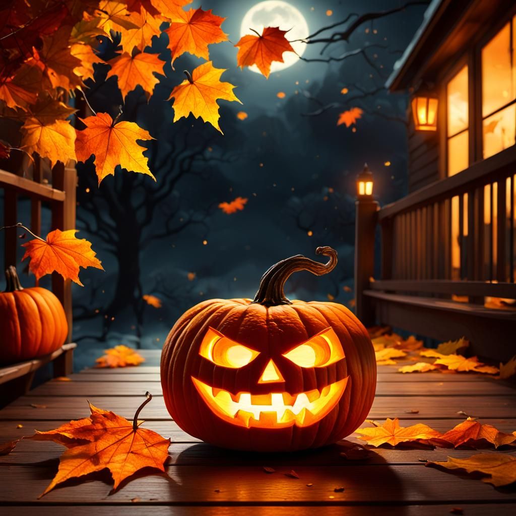 Eerie Glowing Jack-O'-Lantern in Surreal Oil Painting