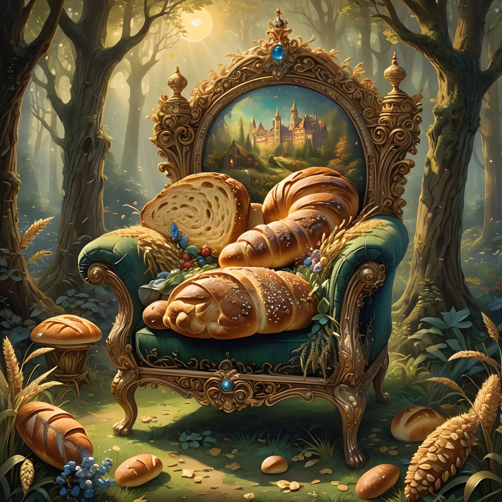 Whimsical Loaf Reclining in Enchanted Forest