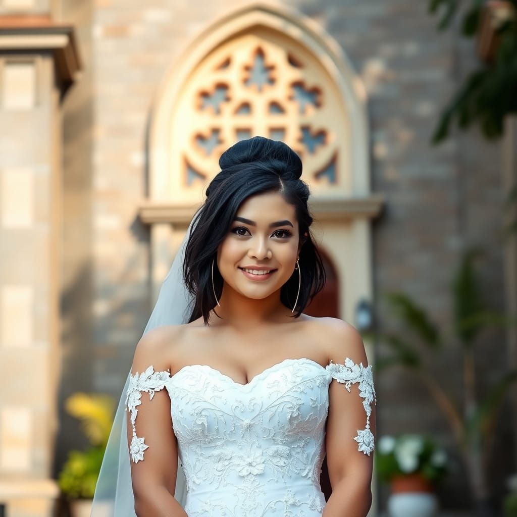 Gorgeous Brazilian Bride in Front of Church