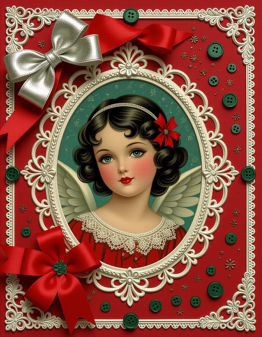 Vintage Christmas Angel on Red Scrapbook Paper