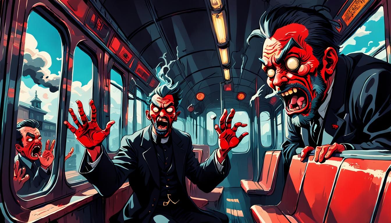 Psychedelic Cartoon Train with Colorful Characters