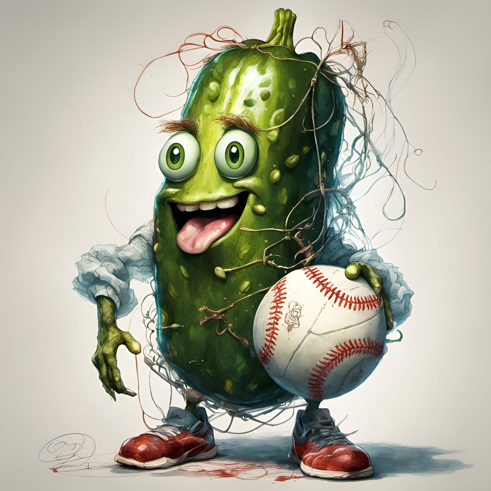 Anthropomorphic Pickle Portrait in Digital Illustration