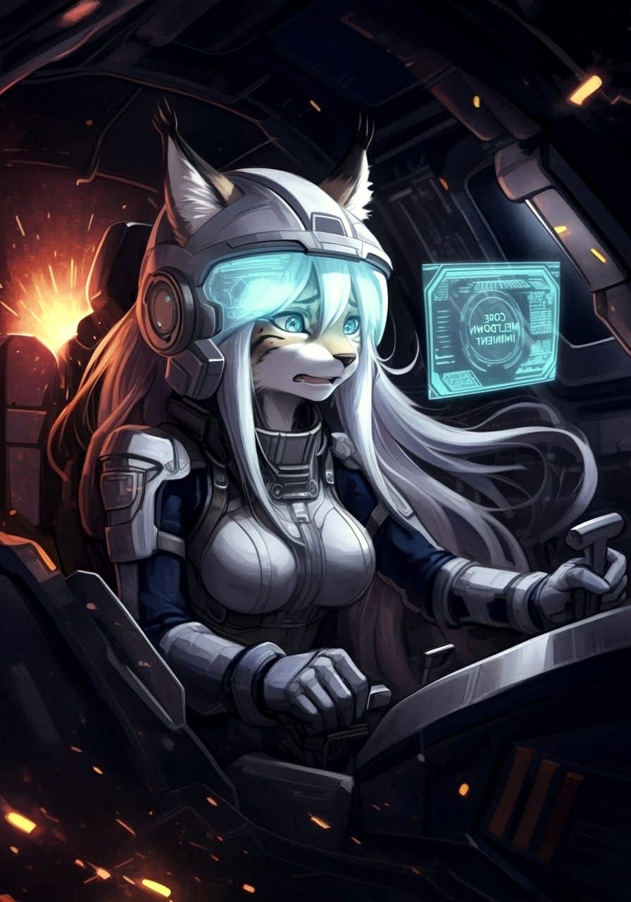 Lynx Pilot in Mecha Cockpit, Digital Art