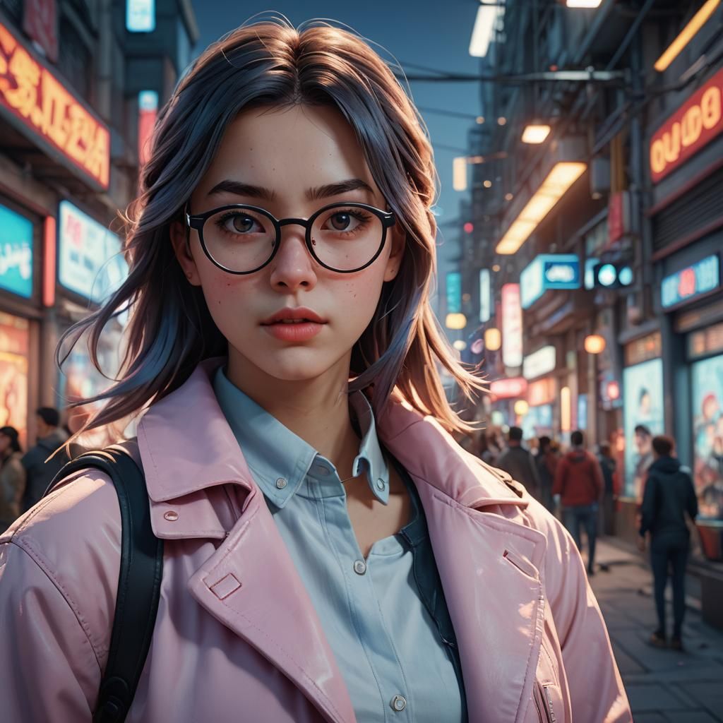 Girl with Glasses in 3D Comic Book Style