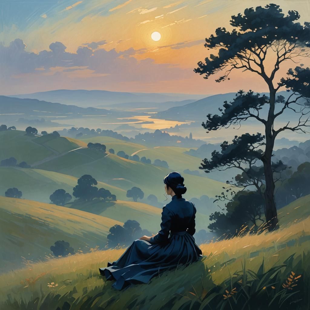 Impressionist Noblewoman in Golden Hour Mist