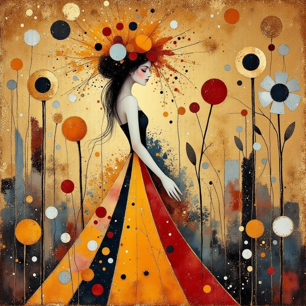 Ethereal Goddess in Autumn Forest, Inspired by Erte's Artist...