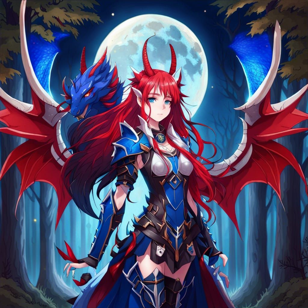 Anime Woman with Dragon Wings and Horns