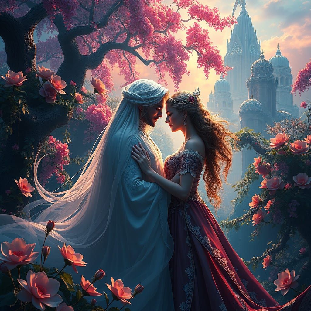Ethereal Couple in Vibrant Dreamscape Fantasy Art