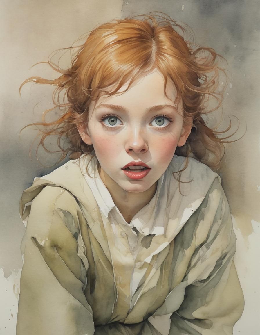 Thrilled Expression in Watercolor Wet Wash Style