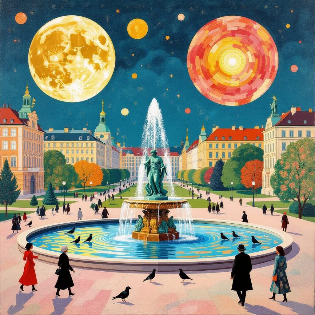 City Fountains at Night: Inspired Abstract Art