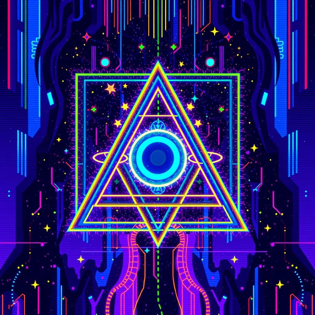 Maximalist Abstract Constellation with Glitch Art