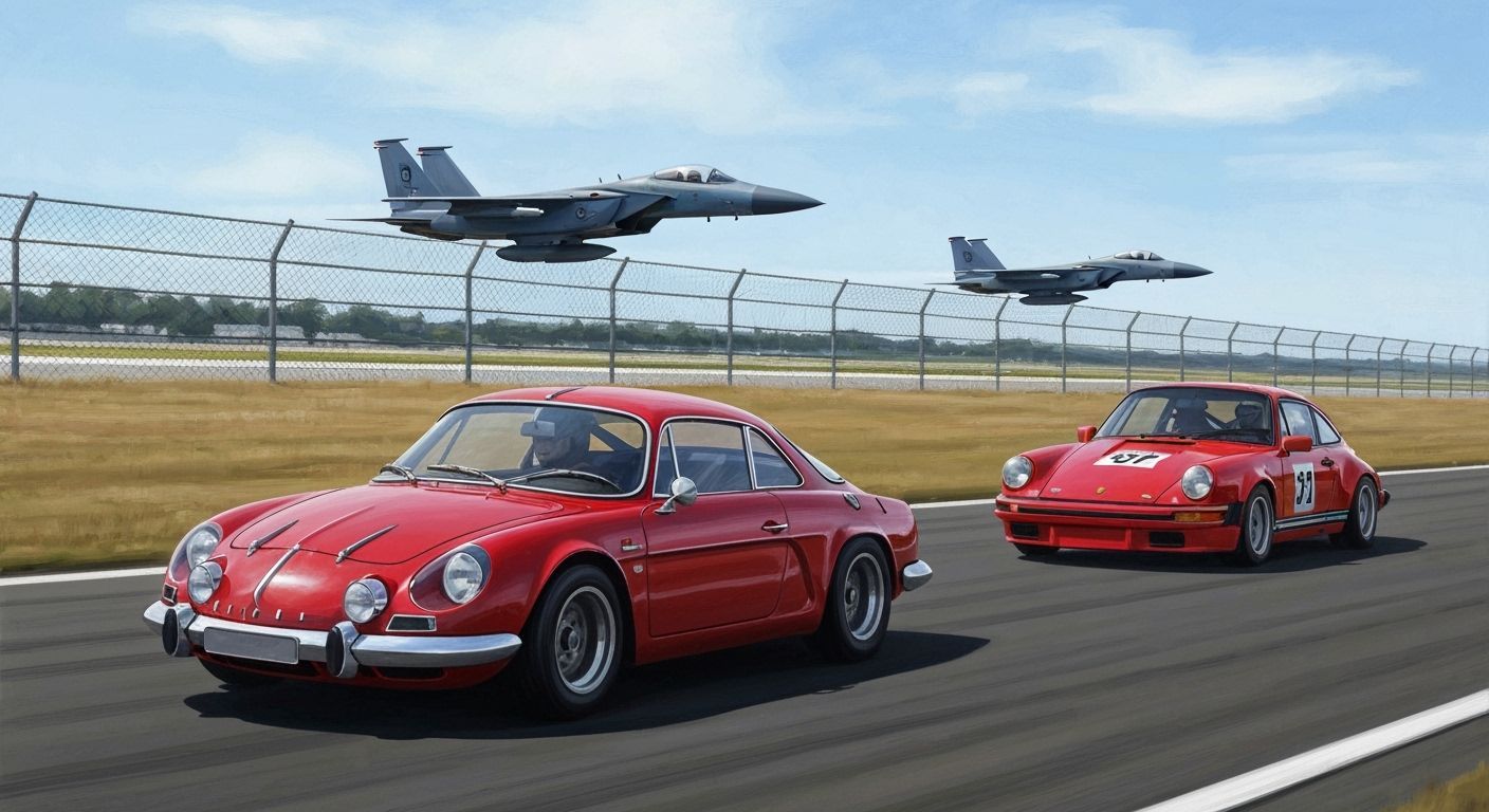 1972 Alpine A110 Races Past F-15s as Porsche Flies By