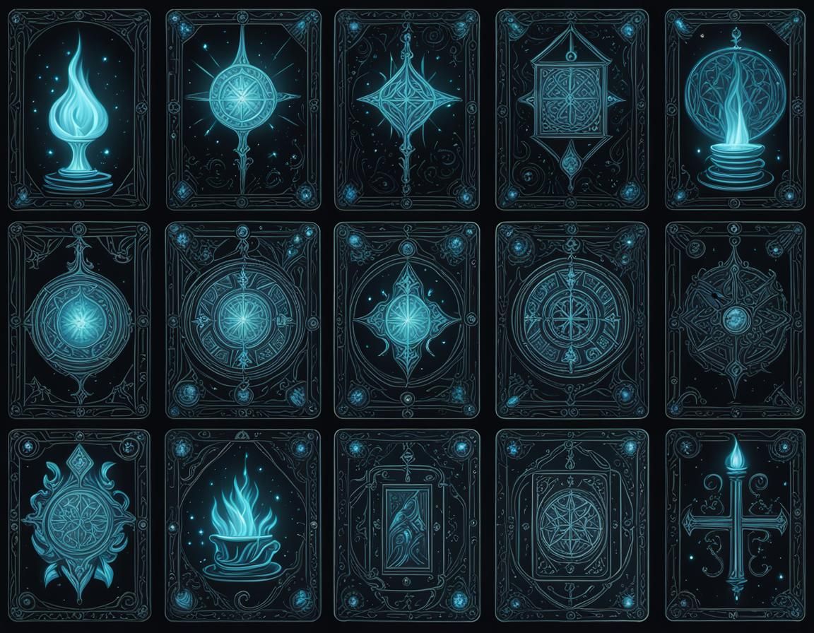 Bioluminescent Medieval Tarot Cards in 2D Style