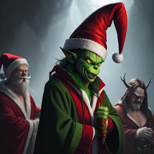 Demonic Grinch and Evil Elves: Hyperrealistic Concept Art
