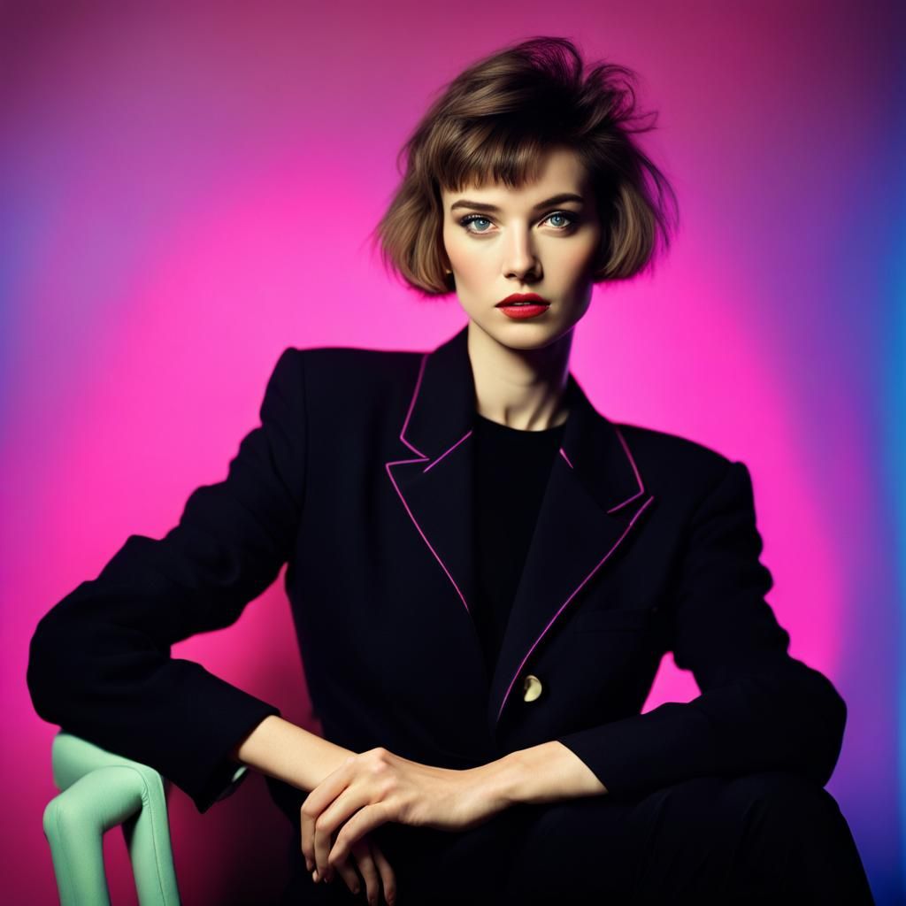 1980s Girl in Avant-Garde Neon Fashion