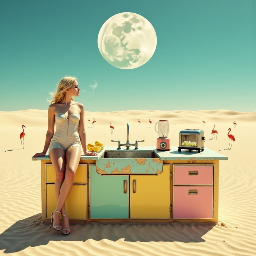 Surreal Desert Kitchen Mirage in Art Deco Style
