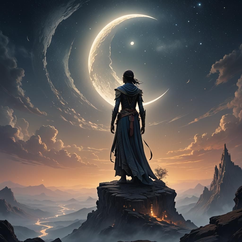 Mystical Crescent Moon Fantasy Art in Digital Painting Style