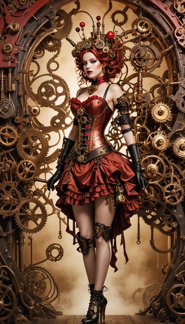 Steampunk Brain in Corset with Spring Feet