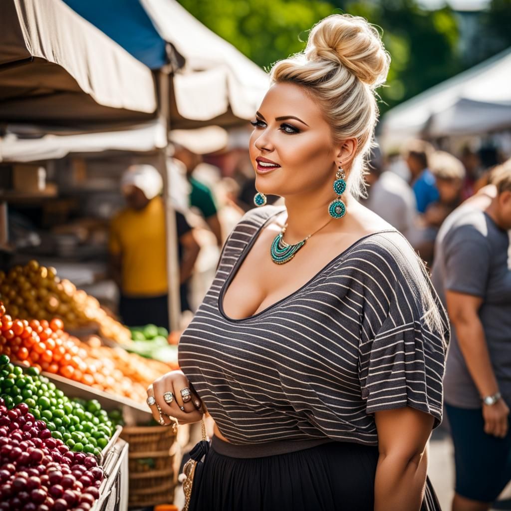 Plus Size Woman Browsing Jewelry at Market