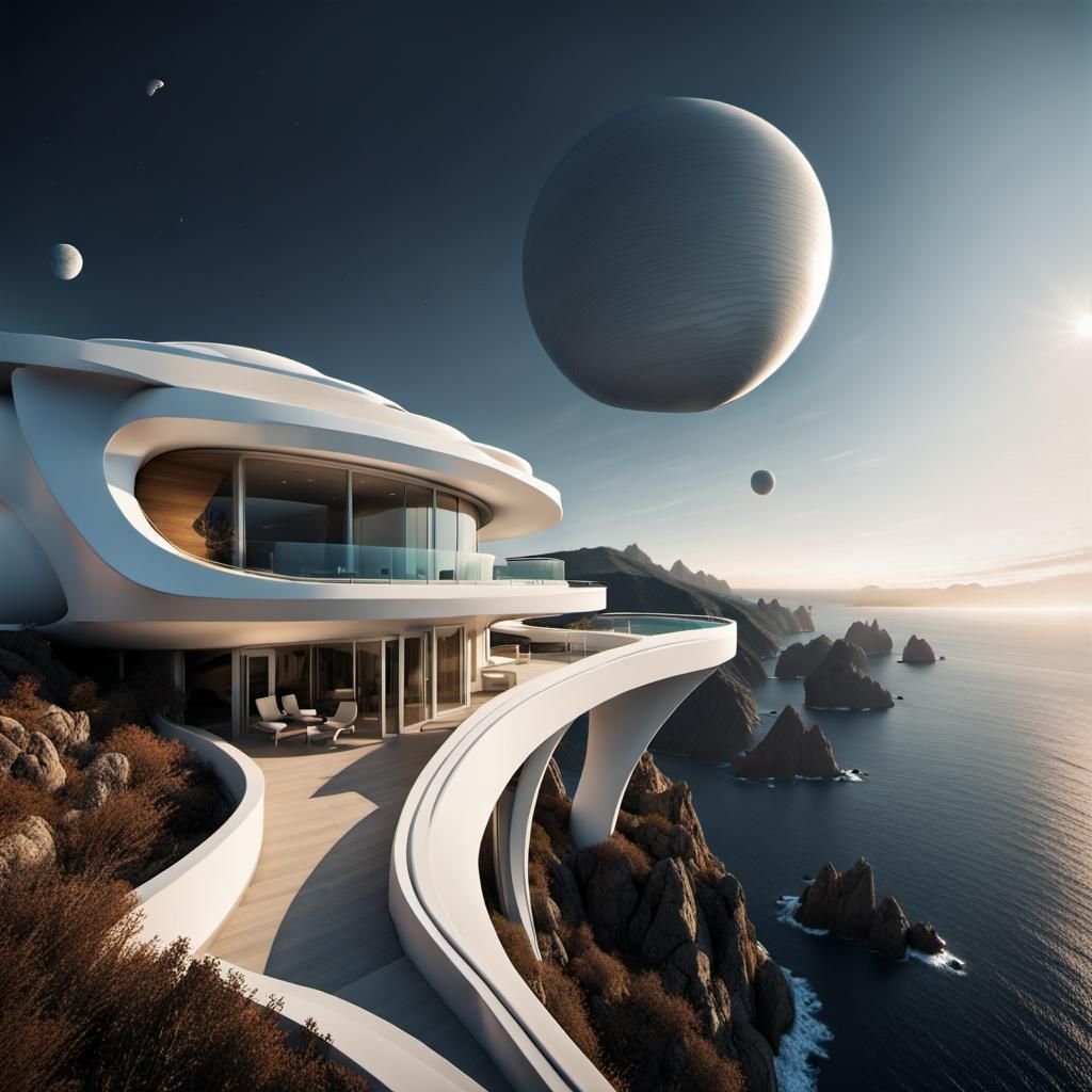 Futuristic Cliffside House with Alien Structure