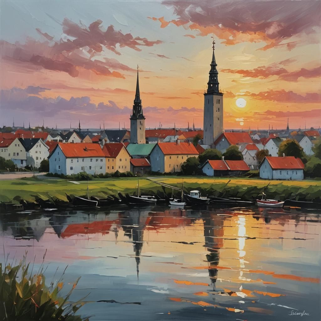Denmark Sunset in Oil Painting Style