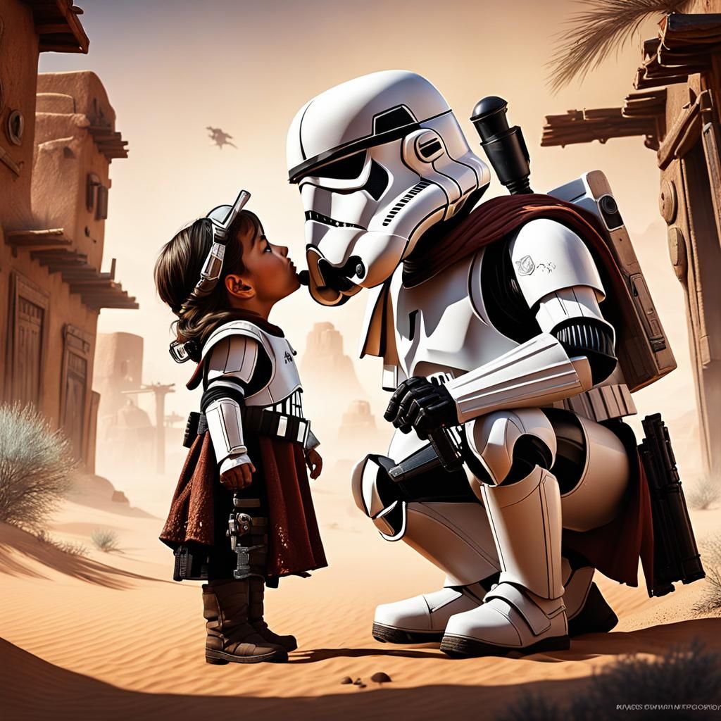 Toddler's Kiss: Stormtrooper in Desert Village