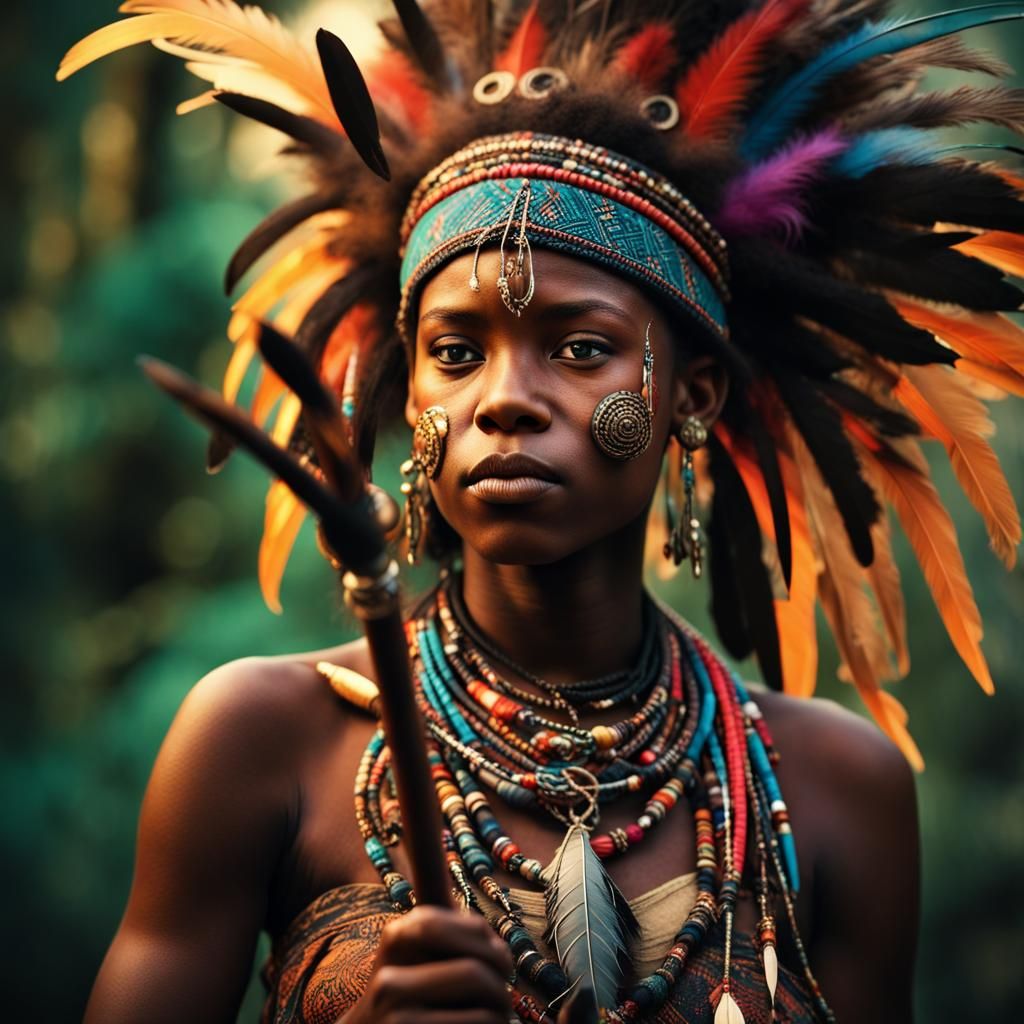 Young Shaman in Tribal Attire: A Cinematic Portrait