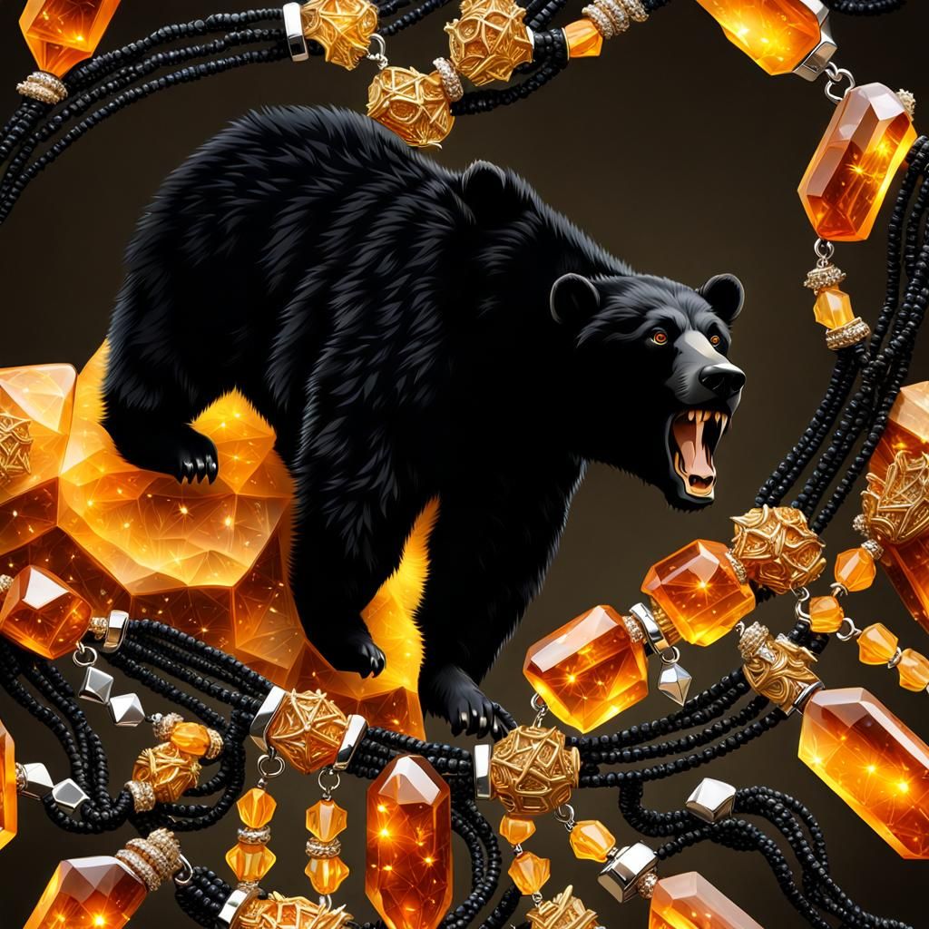 Elegant Black Bear with Honey Crystal Necklace