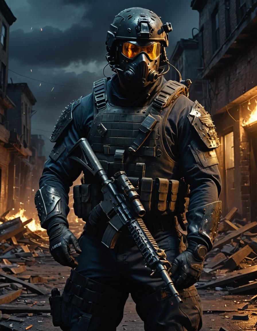 Navy Seal Soldier in Abandoned City: Digital Art