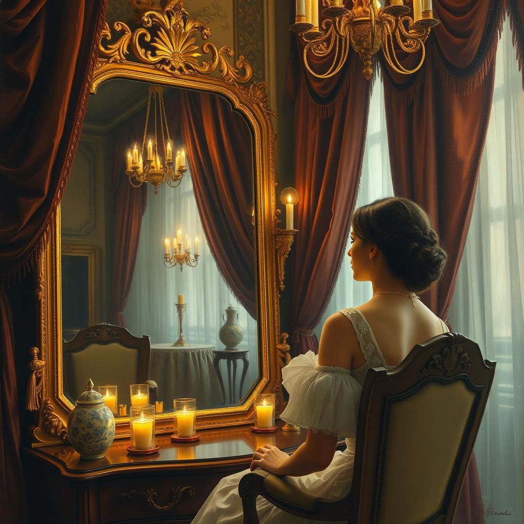 Woman Gazing in Mirror: 19th-Century Academic Art