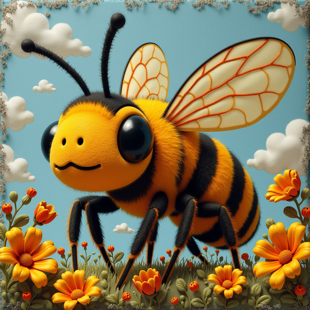 3D Embroidered Bumblebee in Hyperrealistic 8K UHD
