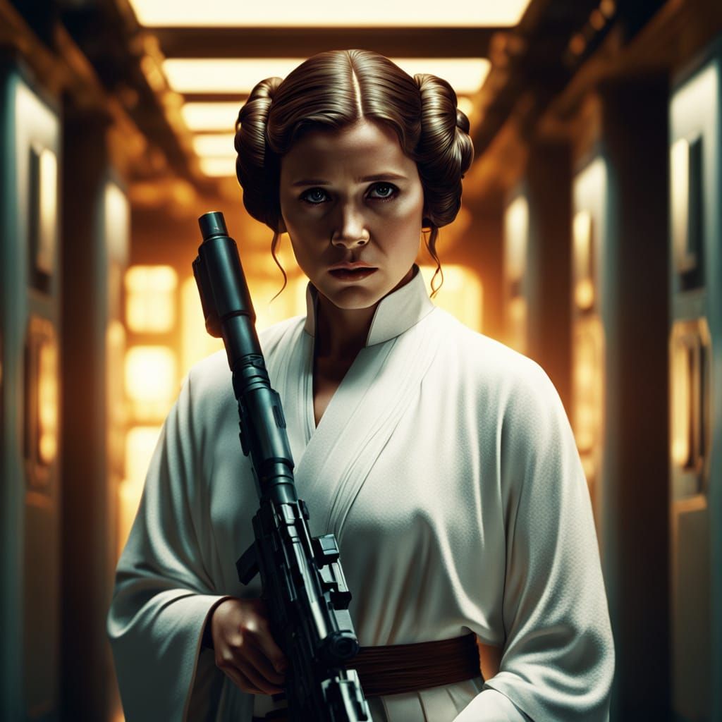 Princess Leia in Sci-Fi Corridor: Digital Art