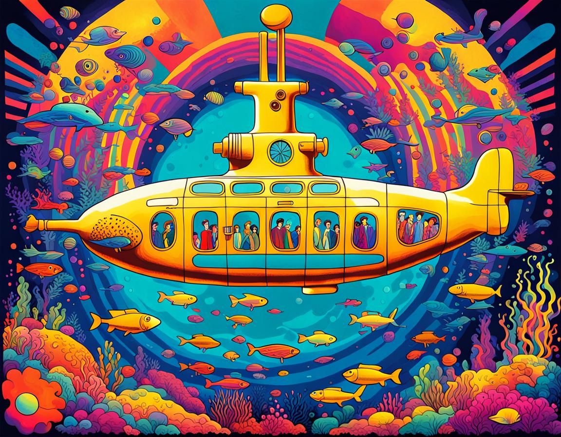 Psychedelic Yellow Submarine Pop Art Poster