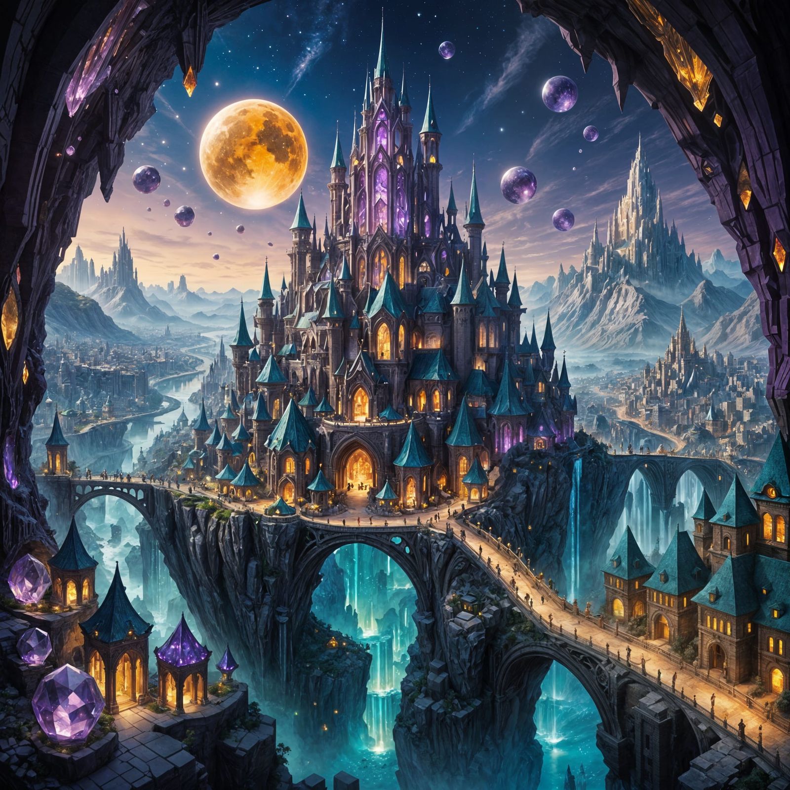Fantasy Gemstone Cityscape: Majestic Crystal Structures